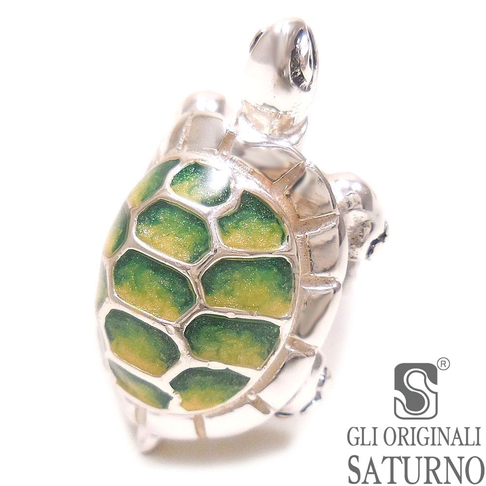 SATURNO サツルノ ピンブローチ ラペルピン 亀 リクガメ グリーン シルバー925 エナメル彩色 イタリア製 メンズ レディース