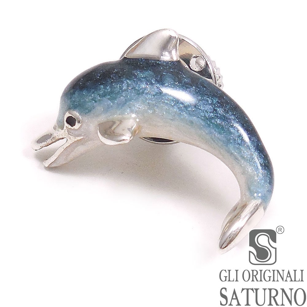 SATURNO サツルノ ピンブローチ ラペルピン イルカ シルバー925 エナメル彩色 イタリア製 メンズ レディース
