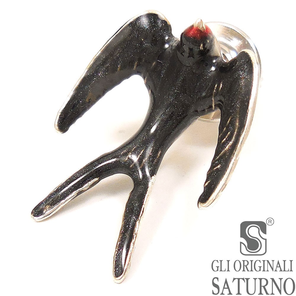 SATURNO サツルノ ピンブローチ ラペルピン ツバメ ブラック シルバー925 エナメル彩色 イタリア製 メンズ レディース