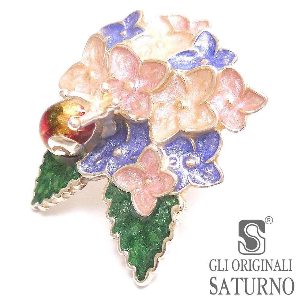 SATURNO サツルノ ピンブローチ ラペルピン あじさい 紫陽花 ピンク/紫 シルバー925 エナメル彩色 イタリア製 メンズ レディース