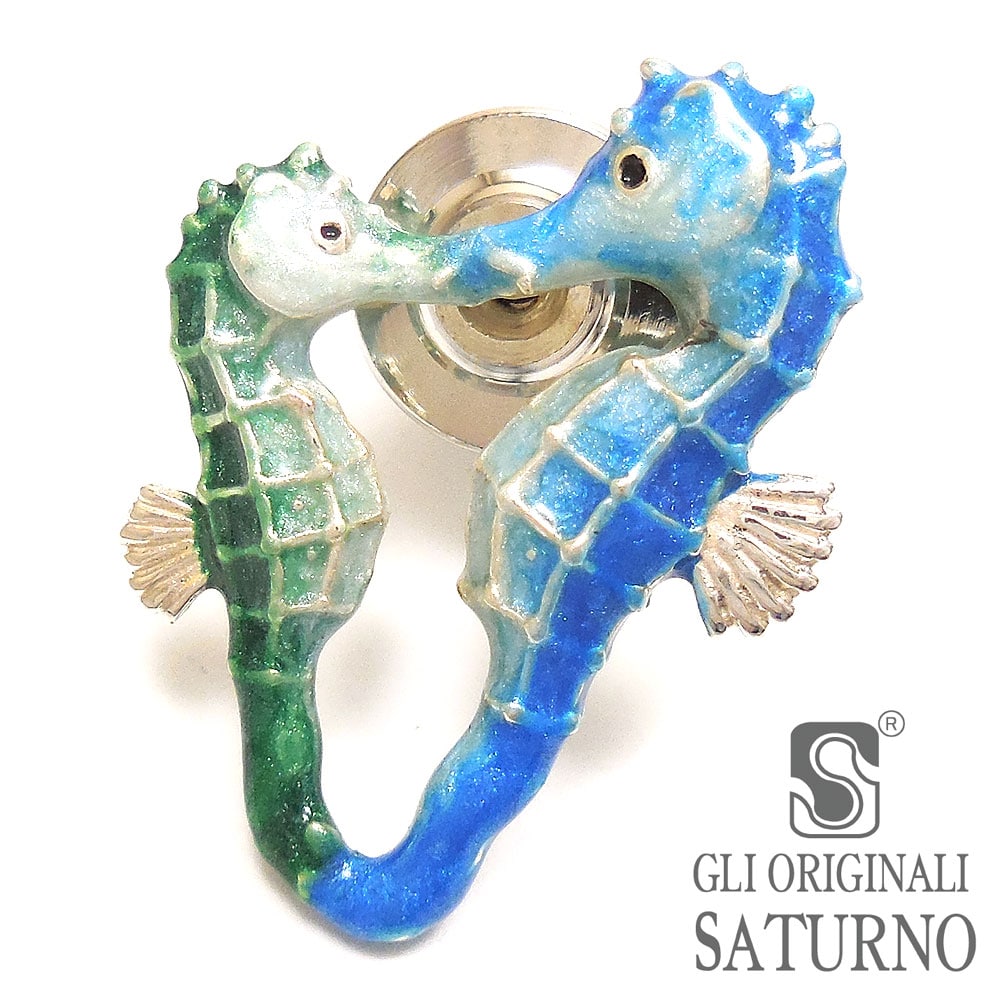 SATURNO サツルノ ピンブローチ ラペルピン タツノオトシゴ ハート シルバー925 エナメル彩色 イタリア製 メンズ レディース