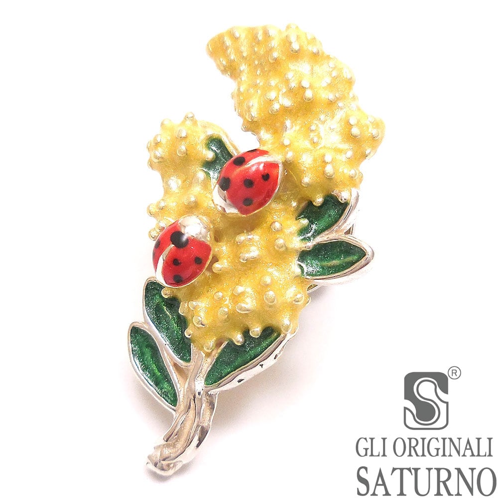 SATURNO サツルノ ピンブローチ ラペルピン ミモザ てんとう虫 シルバー925 イタリア製 メンズ レディース