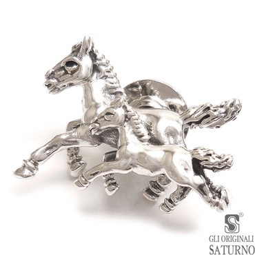 SATURNO サツルノ ピンブローチ ラペルピン 2頭の馬 シルバー925 メンズ レディース