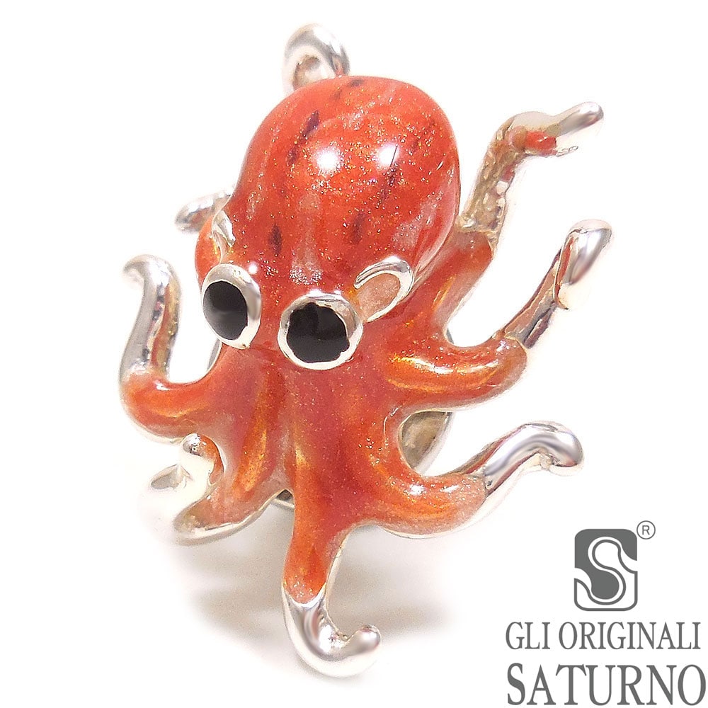 SATURNO サツルノ ピンブローチ ラペルピン タコ シルバー925 エナメル彩色 イタリア製 メンズ レディース