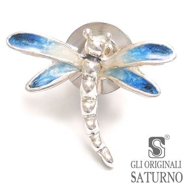 SATURNO サツルノ ピンブローチ ラペルピン トンボ ブルー エナメル彩色 シルバー925 メンズ レディース