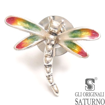 SATURNO サツルノ ピンブローチ ラペルピン トンボ レインボー エナメル彩色 シルバー925 メンズ レディース