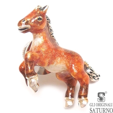 SATURNO サツルノ ピンブローチ ラペルピン 馬 栗毛 エナメル彩色 シルバー925 メンズ レディース