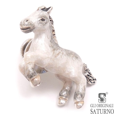 SATURNO サツルノ ピンブローチ ラペルピン 馬 白毛 エナメル彩色 シルバー925 メンズ レディース