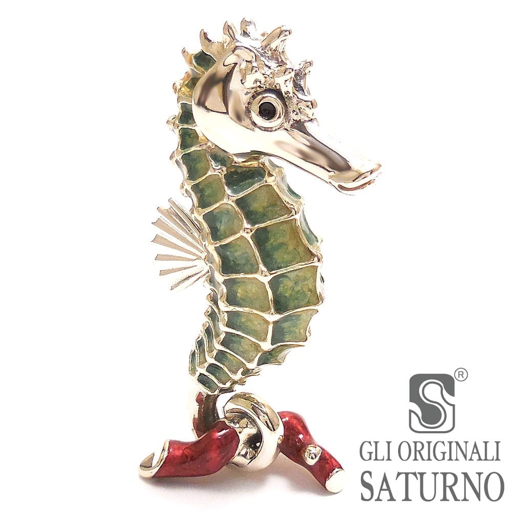 SATURNO サツルノ 置き物 オブジェ シルバー925 タツノオトシゴ 大 エナメル彩色 イタリア製