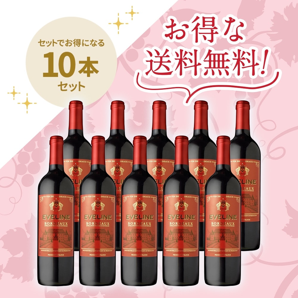 「送料無料」 「信濃屋トップセールボルドーワインセット」 エヴリン ボルドールージュ10本セット