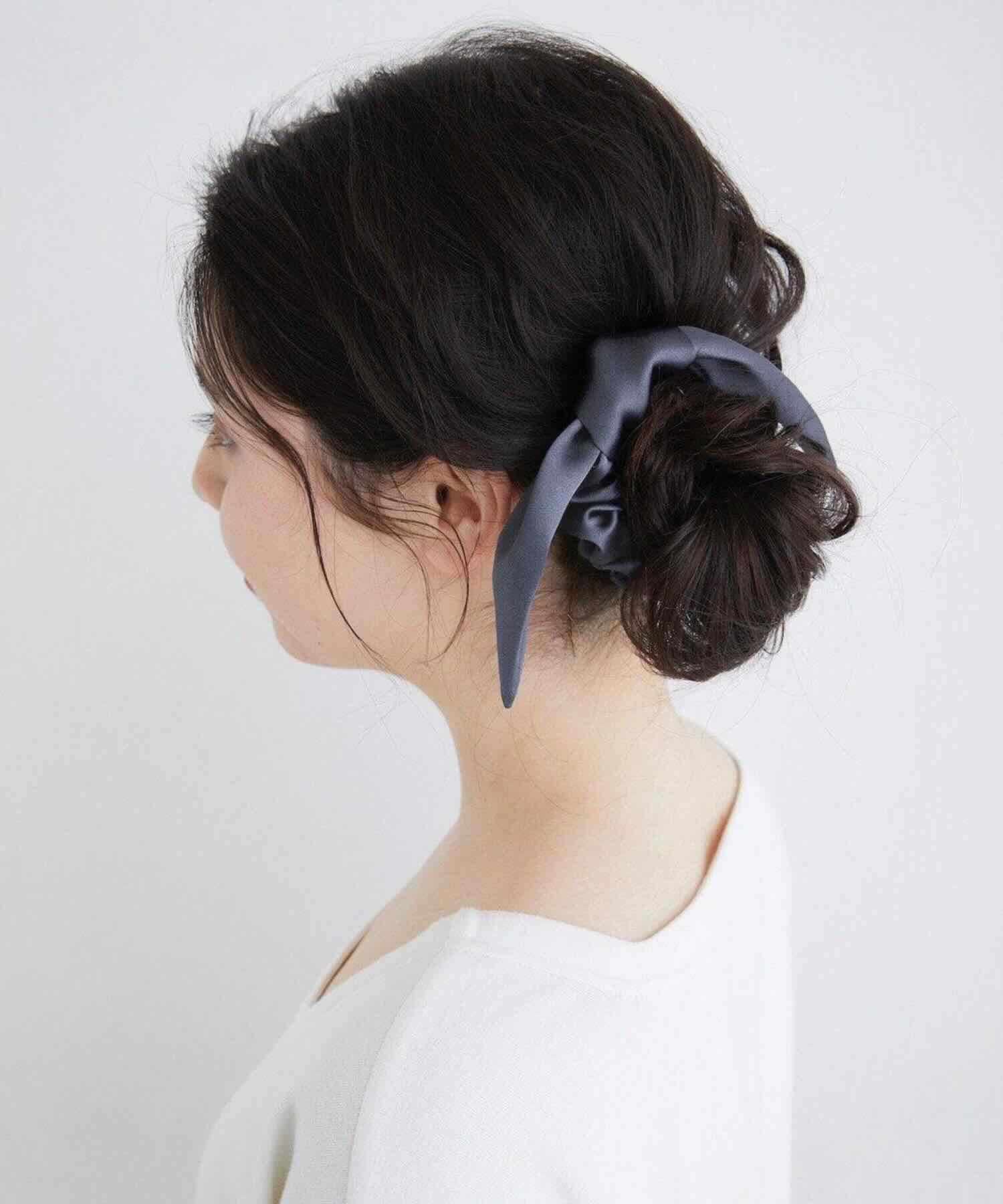 シルクリボンシュシュ 2WAYタイプ チャコールグレー チャコールグレー Free