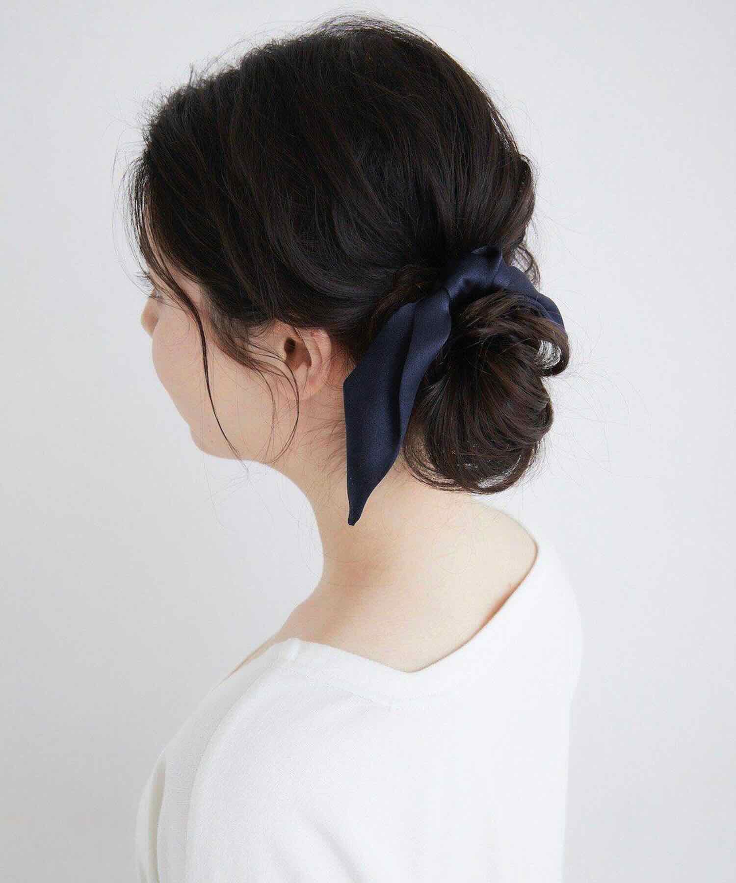 シルクリボンシュシュ 2WAYタイプ エレガントネイビー エレガントネイビー Free