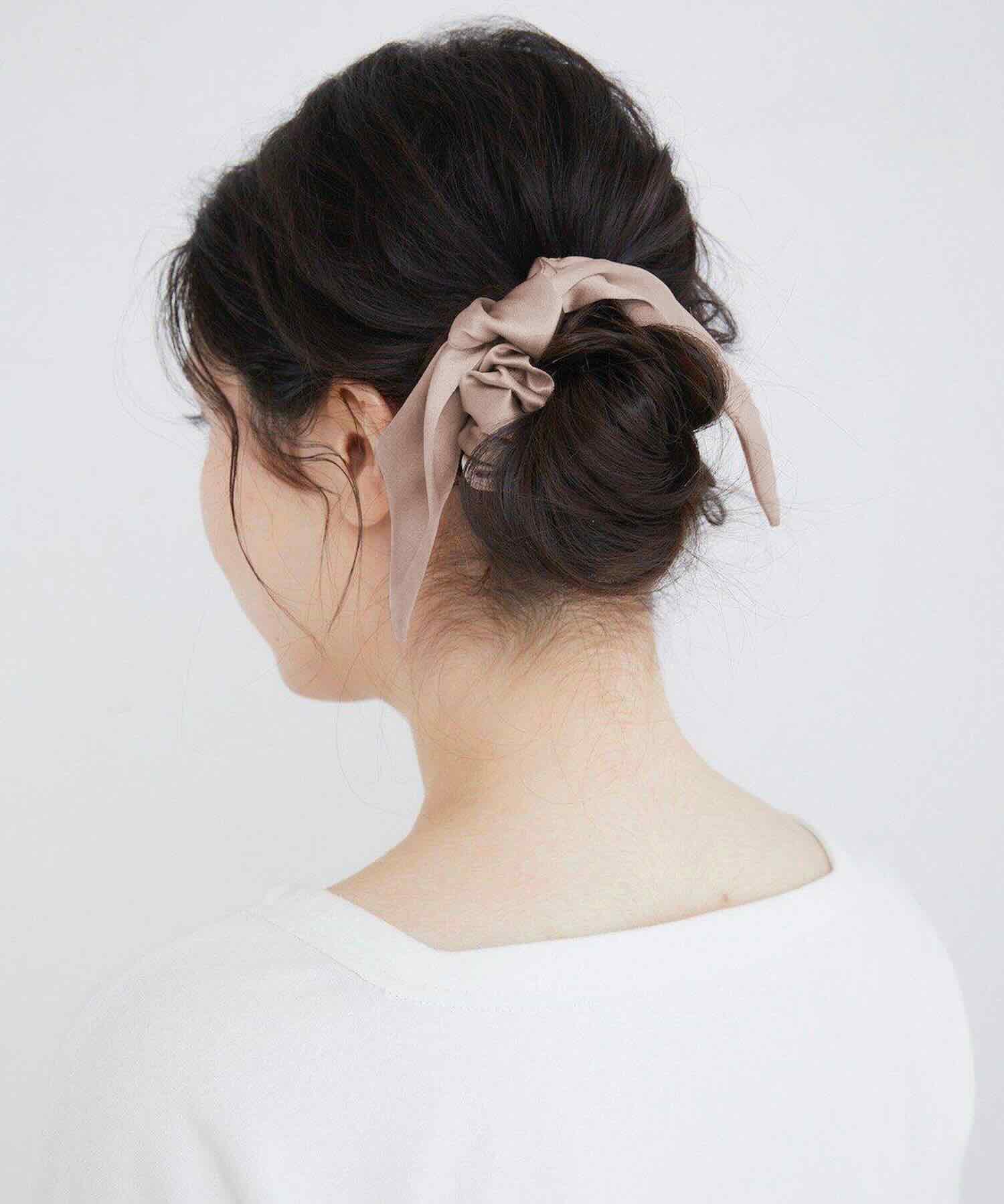 シルクリボンシュシュ 2WAYタイプ ピンクベージュ ピンクベージュ Free