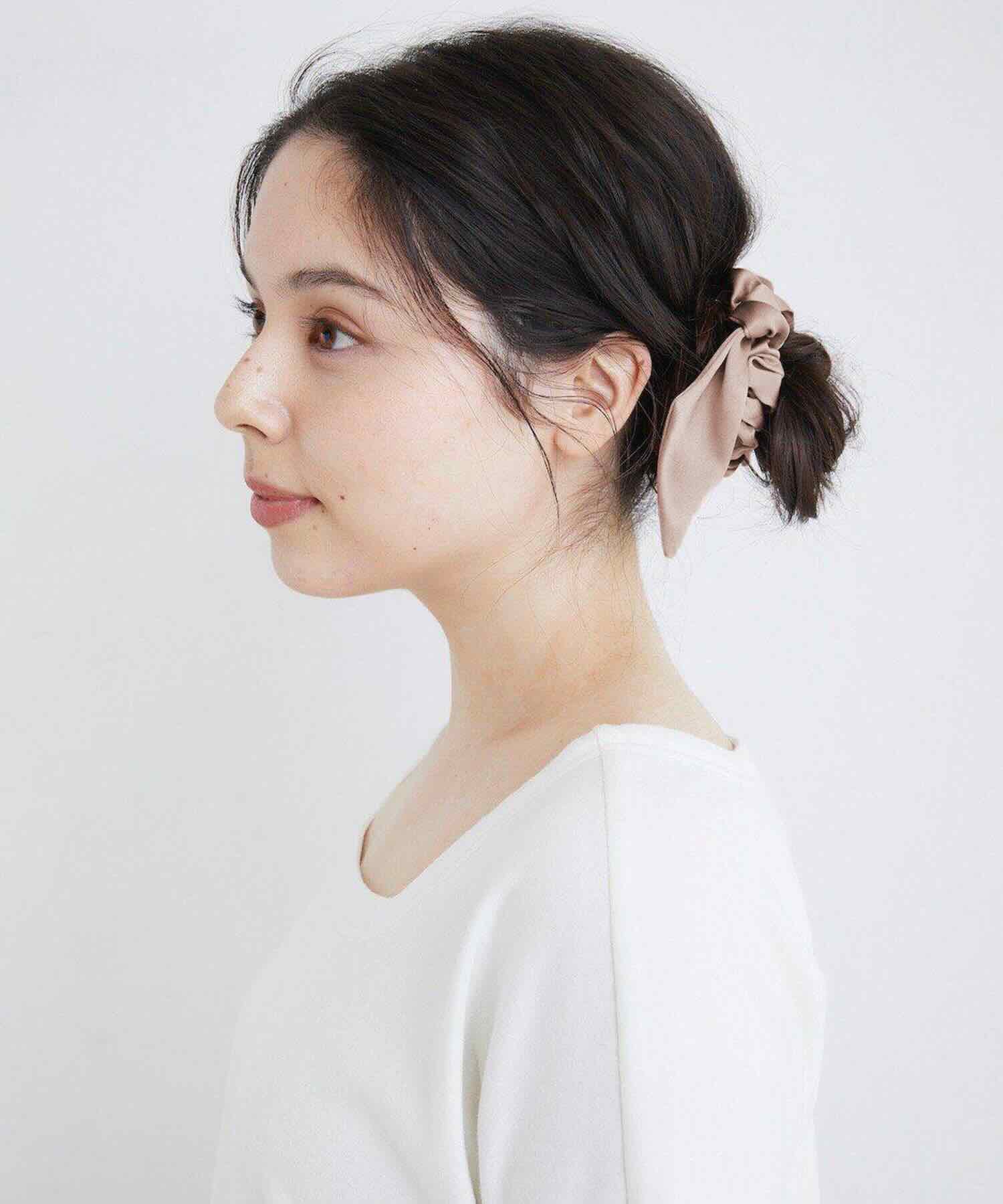 シルクリボンシュシュ 2WAYタイプ ピンクベージュ ピンクベージュ Free