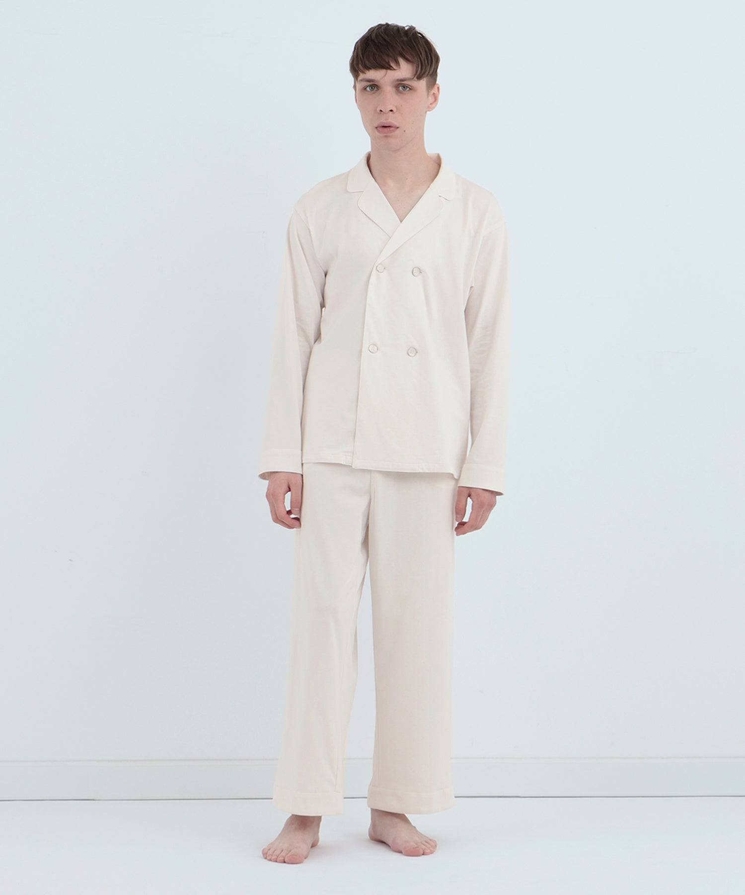 ロイヤル オーガニックコットン ダブルボタン パジャマ オフホワイト オフホワイト L
