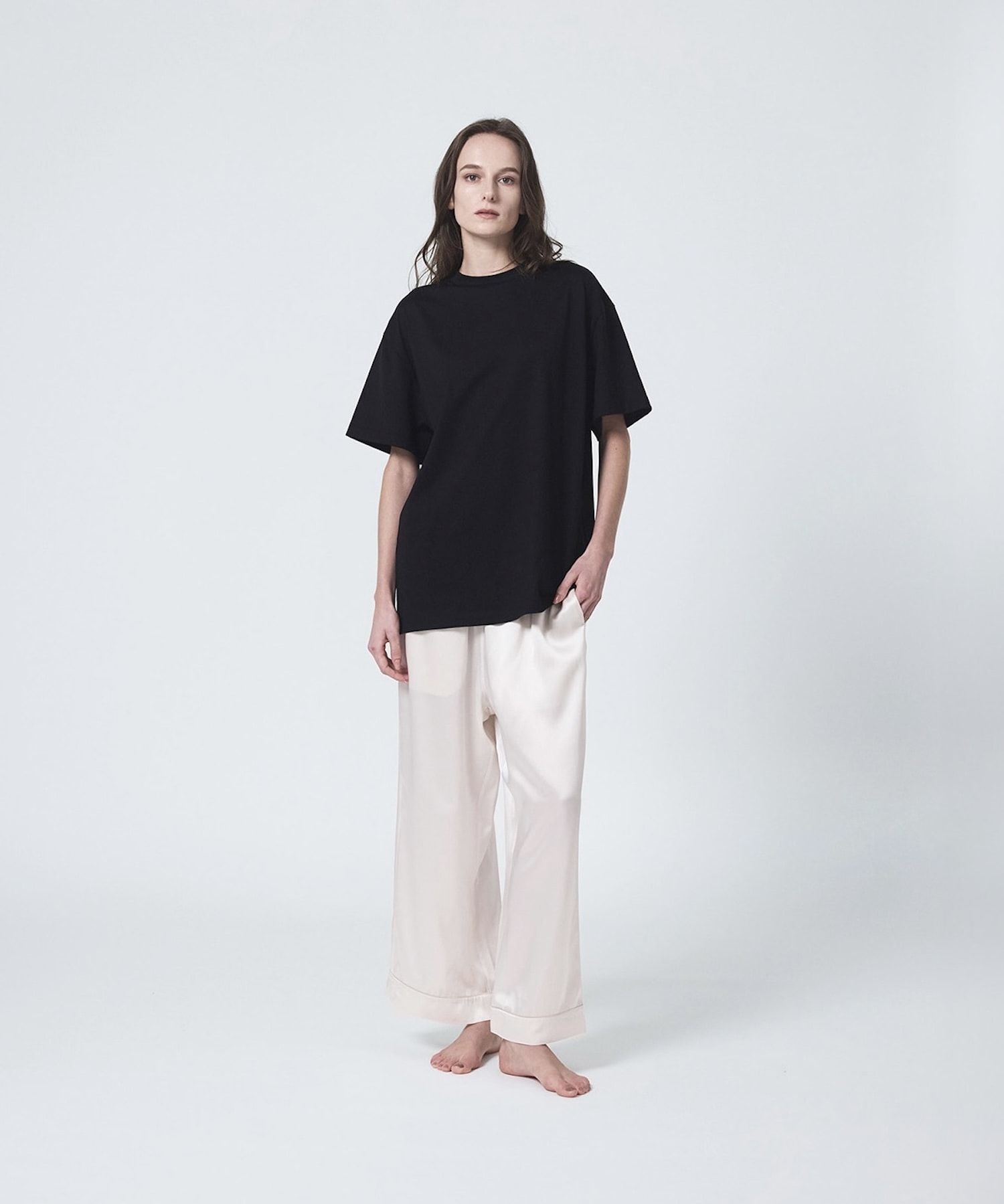 【ウィメンズ】シルクコットンTシャツ ブラック ブラック M