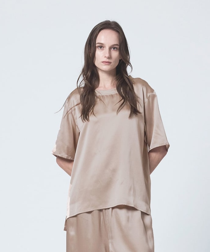シルクサテンプルオーバー ピンクベージュ ピンクベージュ L