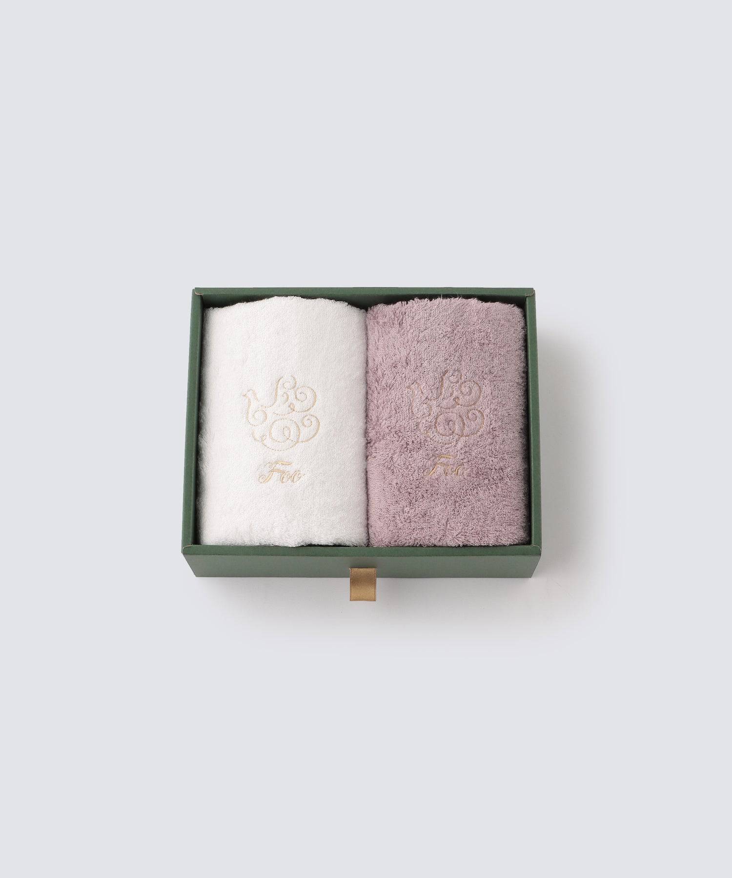 オーガニックコットン フェイスタオル2枚入りギフトセット　ホワイト×ピンク