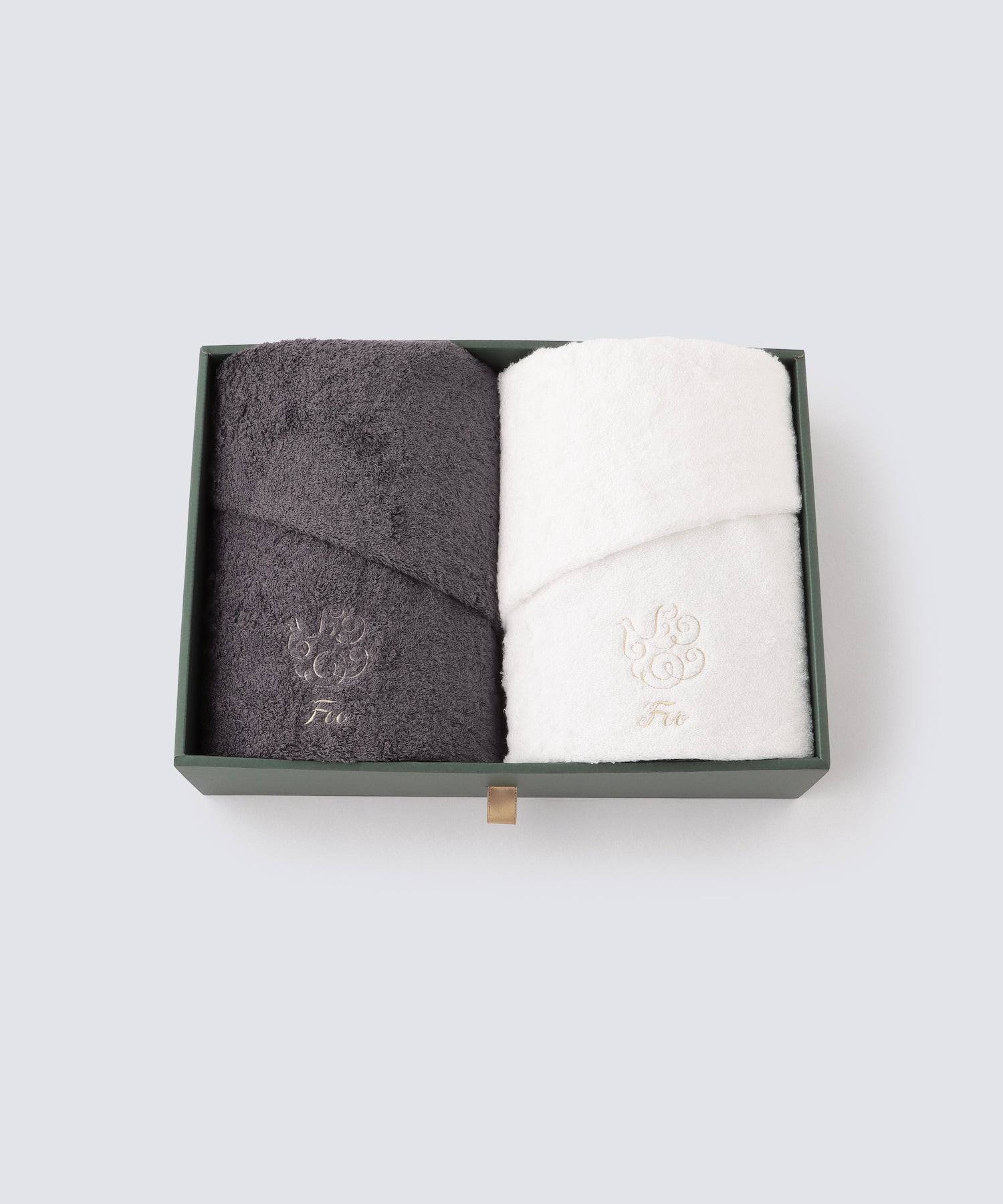 オーガニックコットン バスタオル2枚入り ギフトセット　ホワイト×チャコールグレー