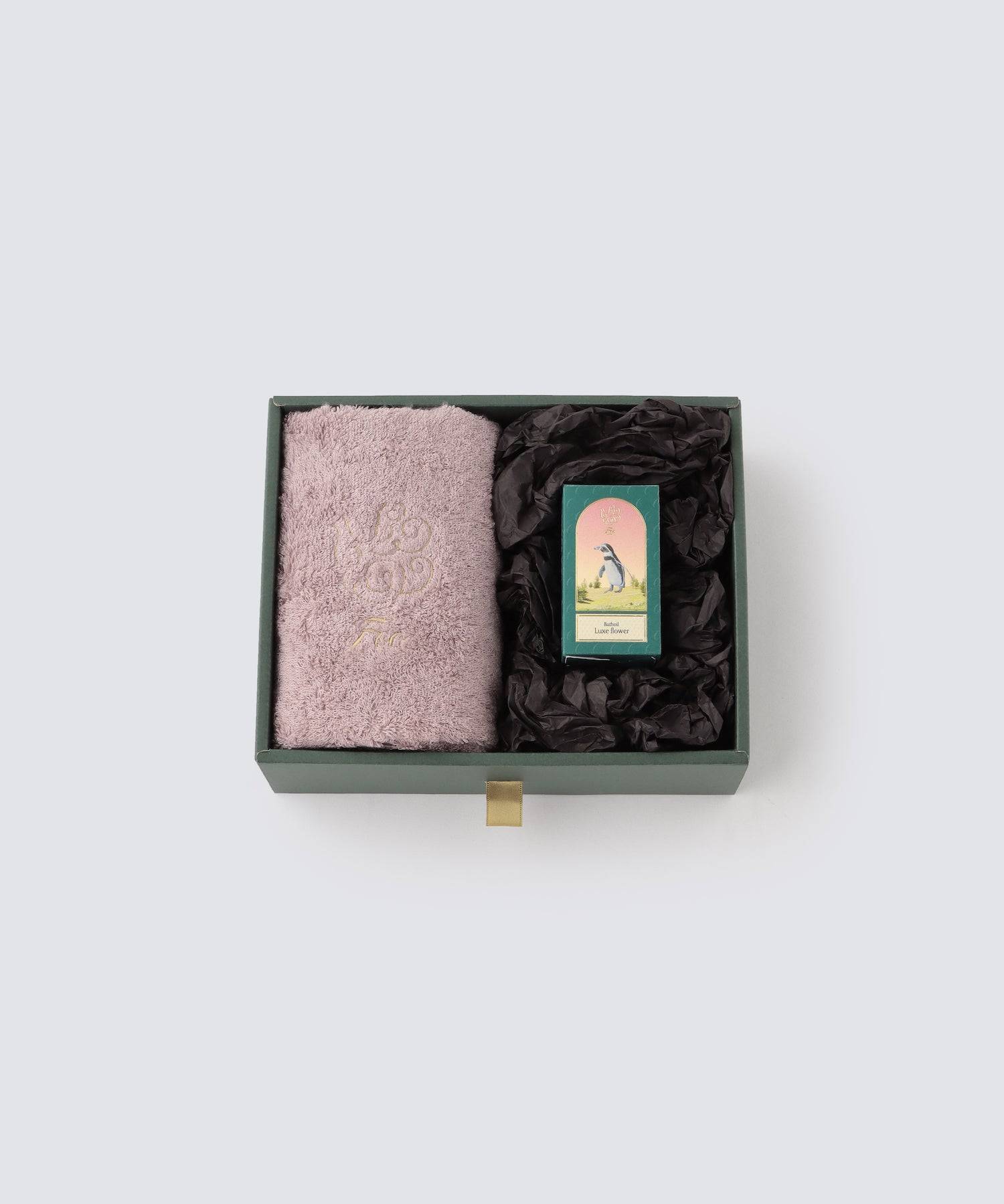 オーガニックコットン フェイスタオル（ピンク）＆Foo TokyoバスオイルLuxe Flower 1本ギフトセット