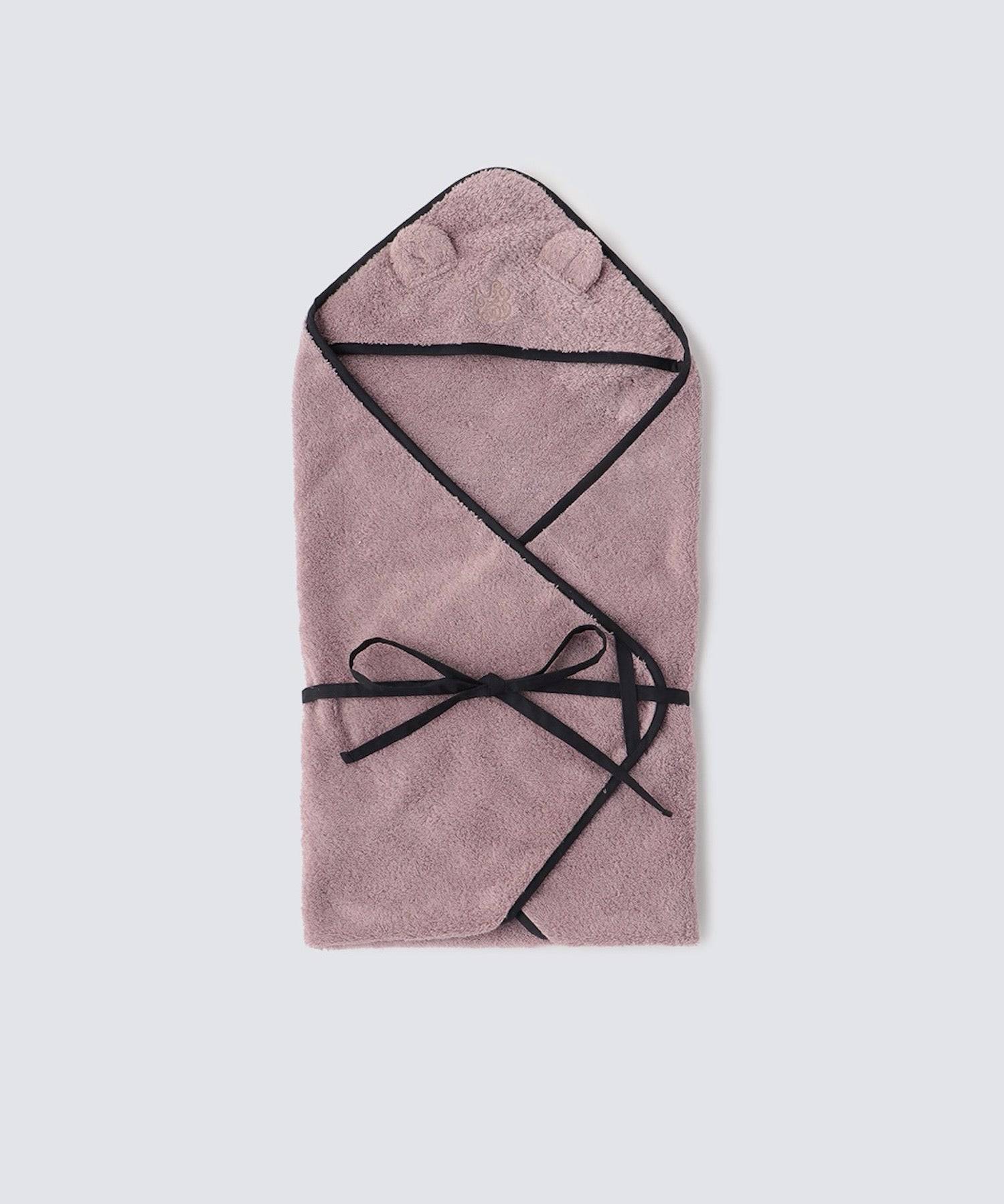 オーガニックコットン フード付きリボンおくるみ ピンク