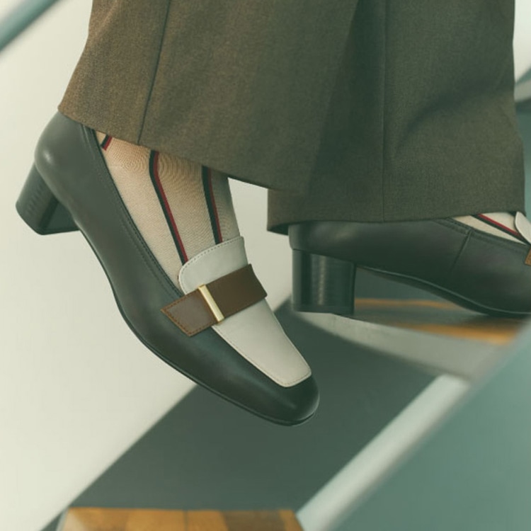 REGAL F57R 晴雨兼用ヒールローファー ダークブラウンアイボリー リーガル パンプス ダークブラウンアイボリー 22.5cm