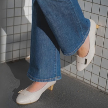 BEAUFIT A14Y ラウンドトウデザインパンプス ライトベージュ型押し ビューフィット パンプス