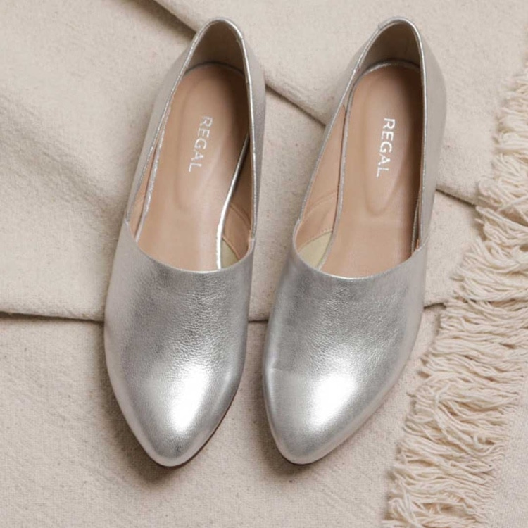 REGAL F38R 甲深フラットシューズ シルバー リーガル フラットシューズ