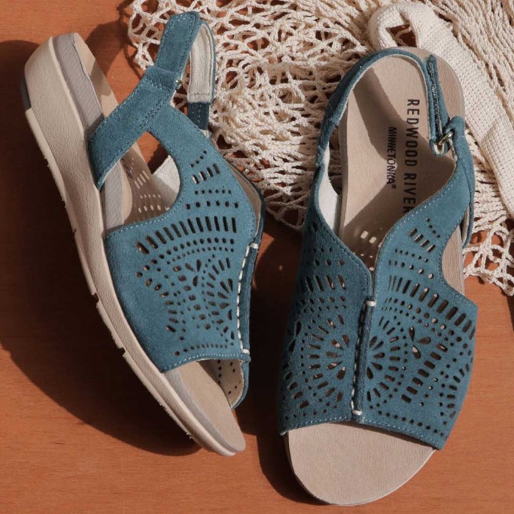 REDWOOD RIVER×MINNETONKA(R)  M10C フットベットサンダル ブルーグリーンスエード レッドウッドリバー ミネトンカ (R) サンダル