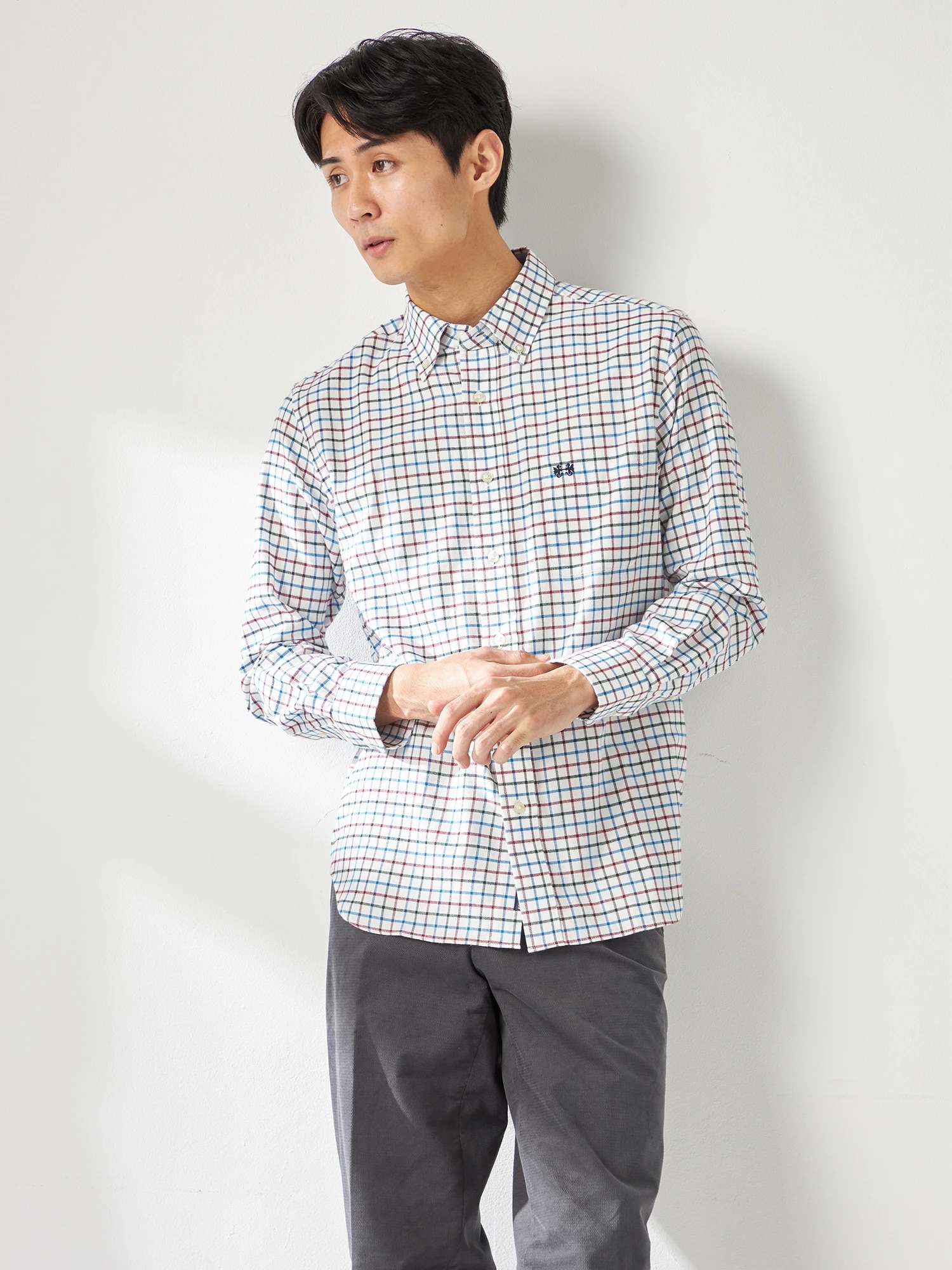 McGREGOR<メンズ>微起毛タッターソールシャツ ミディアムネイビー M