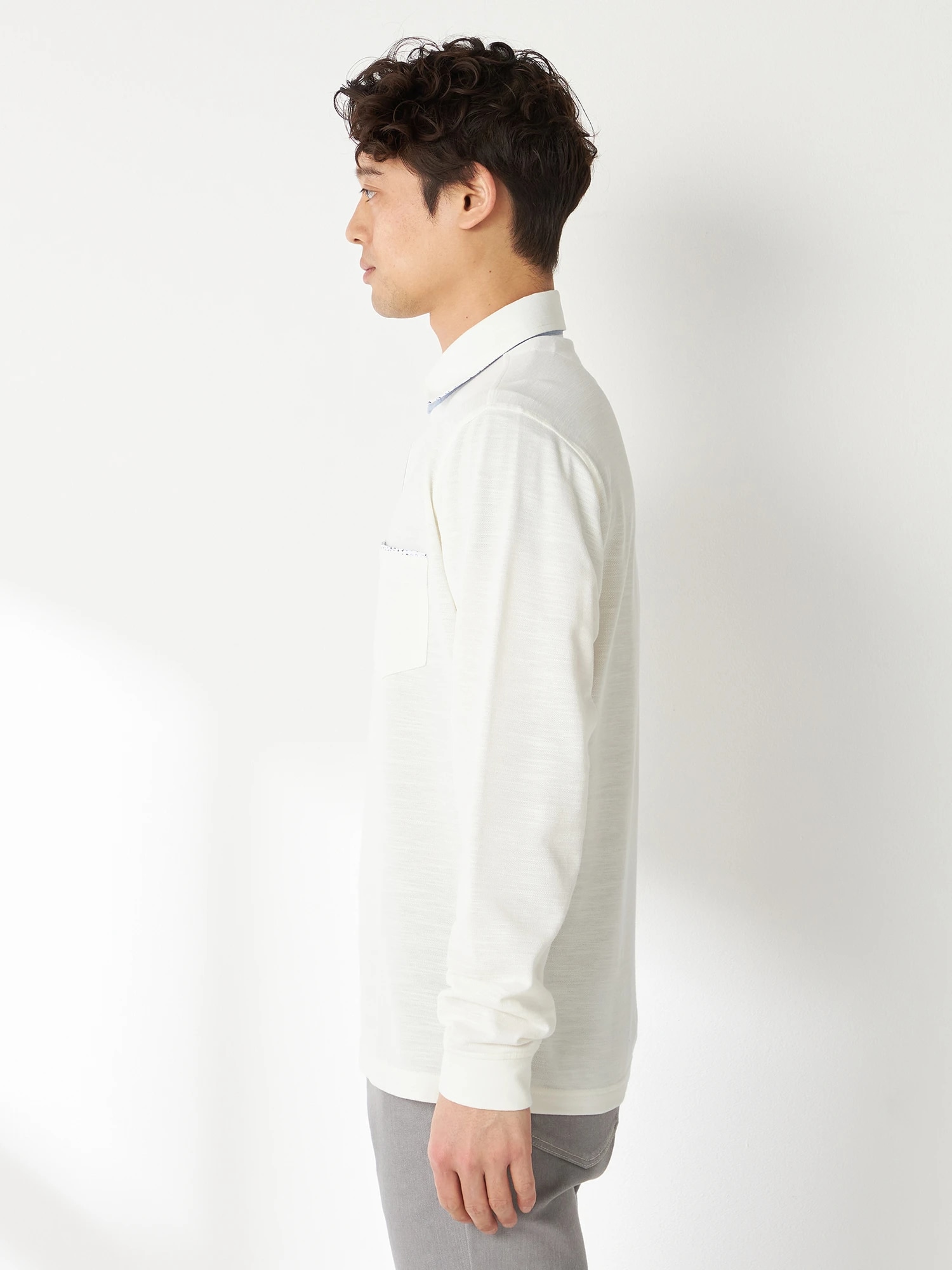 McGREGOR<メンズ>薄長袖ポロ襟裏布帛 アイボリー M