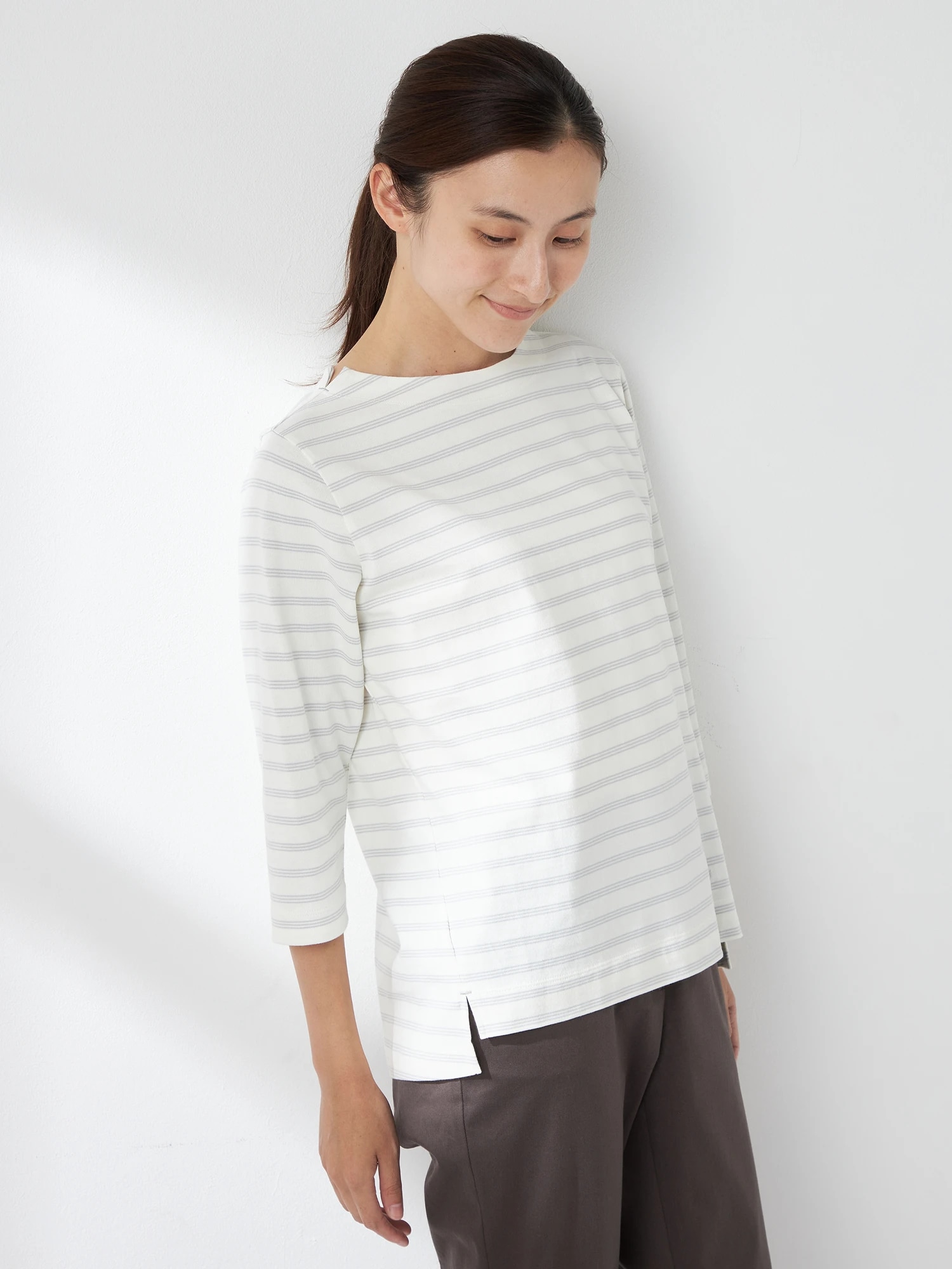 McGREGOR<ウィメンズ>コットンボーダーT アイボリー L