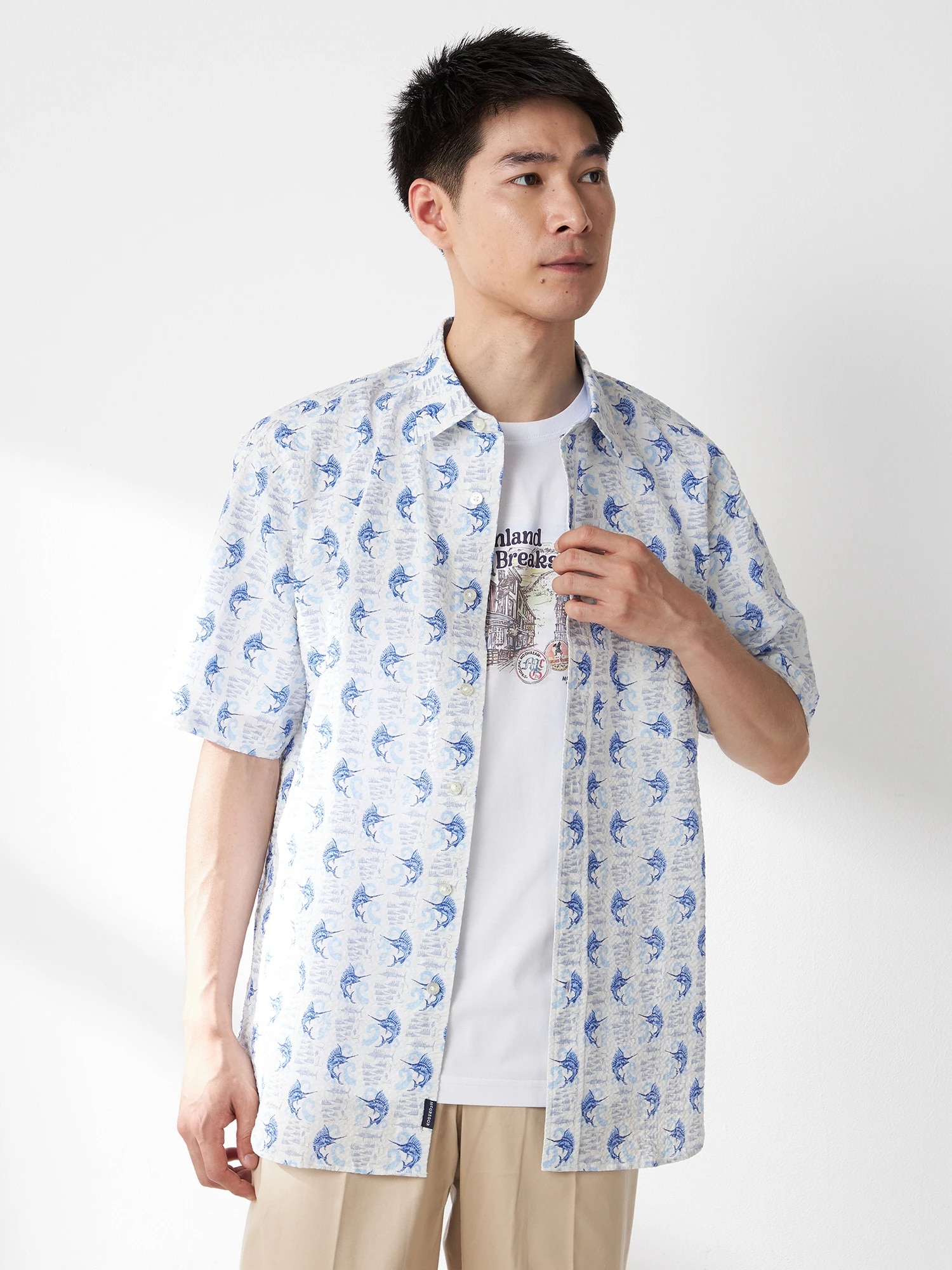 McGREGOR<メンズ>リゾート柄シャツ(カジキ) アイボリー L