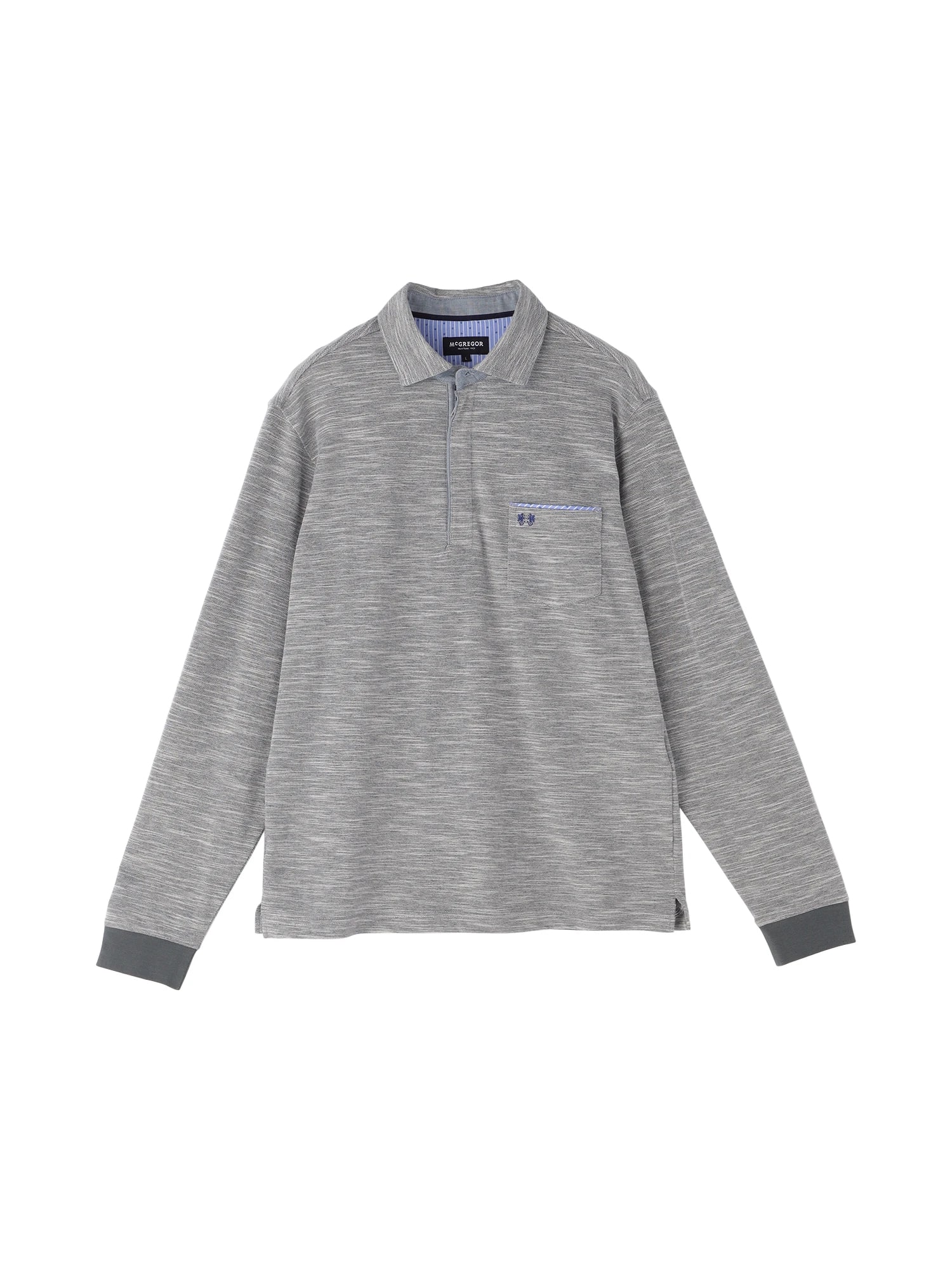 McGREGOR<メンズ>薄長袖ポロ襟裏布帛 ネイビー L