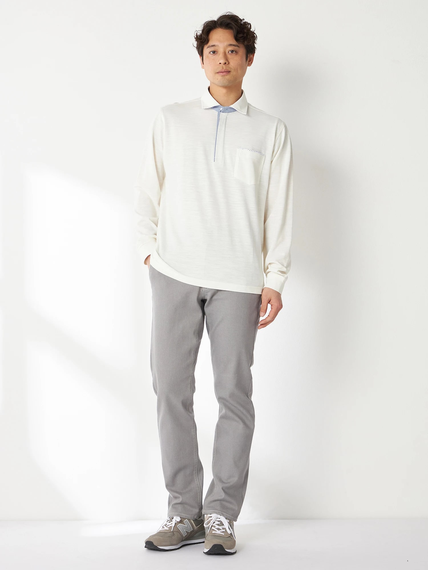 McGREGOR<メンズ>薄長袖ポロ襟裏布帛 アイボリー M