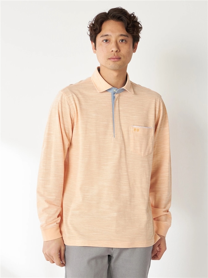 McGREGOR<メンズ>薄長袖ポロ襟裏布帛 アプリコットオレンジ L