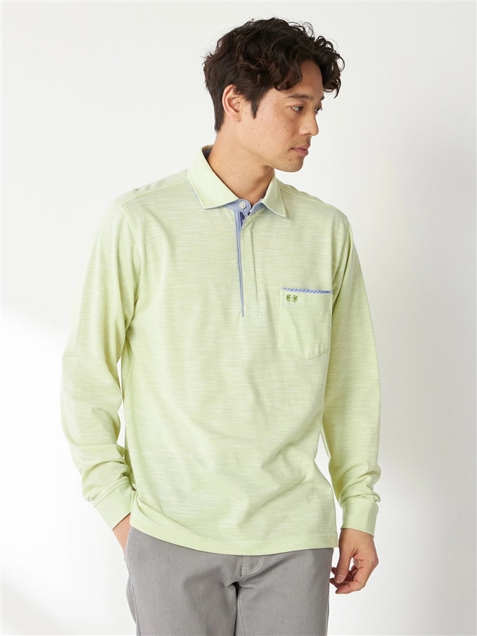 McGREGOR<メンズ>薄長袖ポロ襟裏布帛 ライトグリーン L