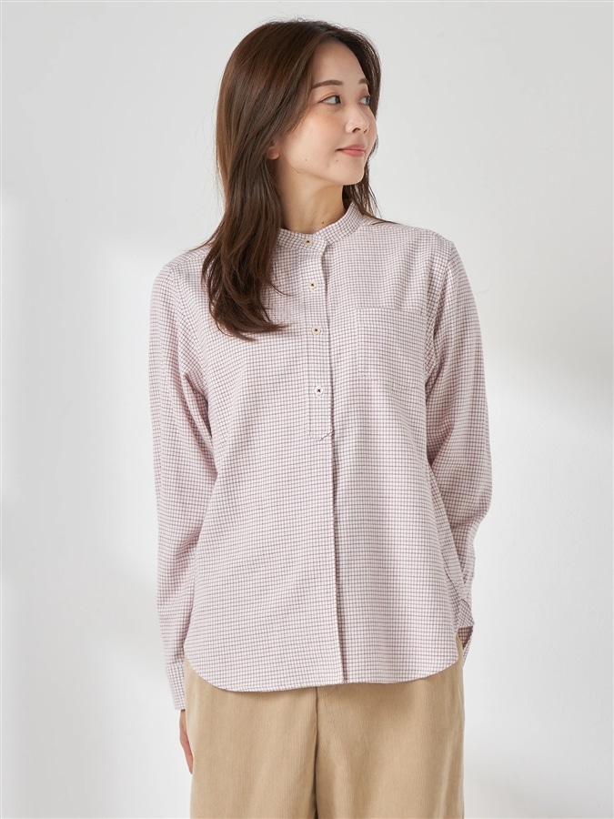 McGREGOR<ウィメンズ>ビエラチェックバンドカラーシャツ アイボリー M