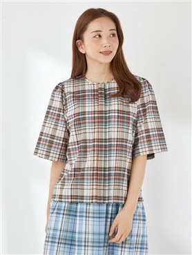 McGREGOR<ウィメンズ>ノーカラーチェックブラウス