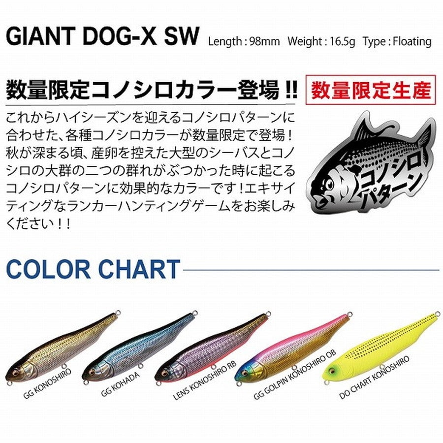 メガバス GIANT DOG-X SW(ジャイアント ドッグX SW) レンズコノシロRB