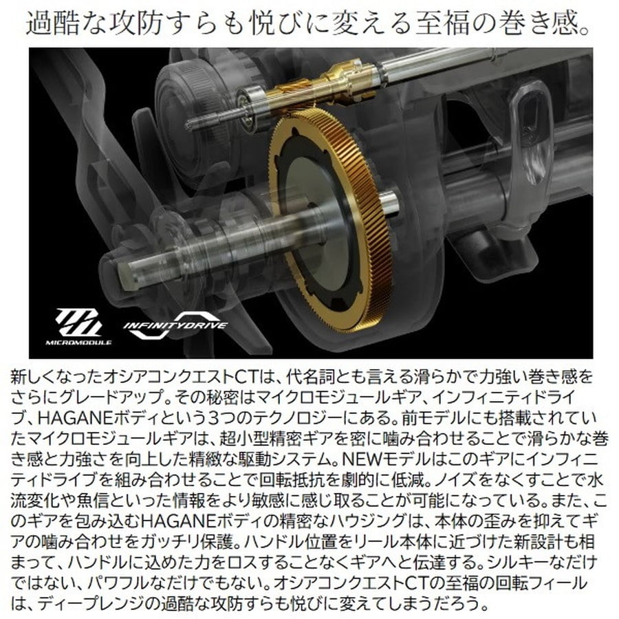 シマノ ベイトリール 24オシア コンクエストCT301MG(左)