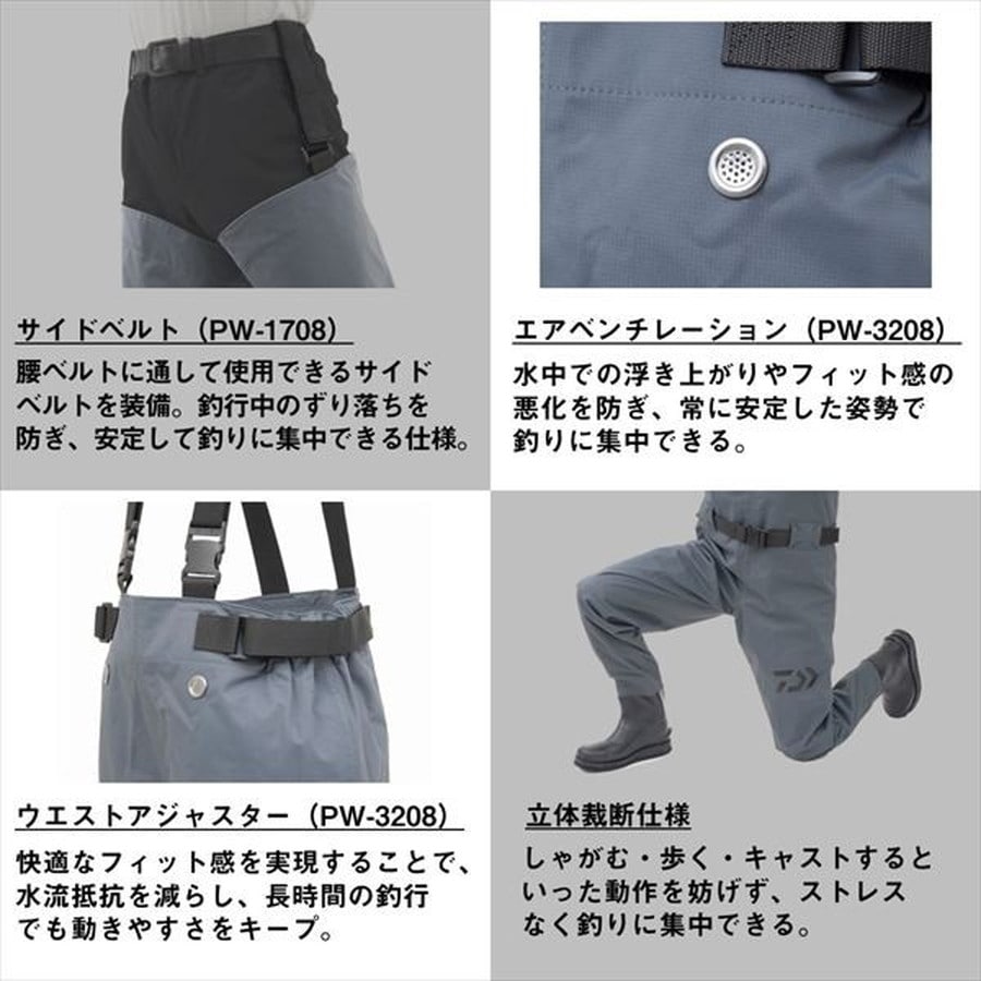 ダイワ ウェーダー PW-3208 (フェルトソール) パワーウェーダー グレー S