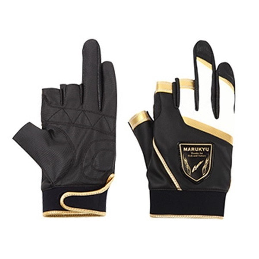 マルキュー 手袋 フィッシンググローブTR-01 3本切り ブラック/ゴールド M