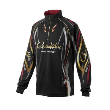 がまかつ ウェア GM3734 2WAYプリントジップシャツ(長袖) ブラック/レッド 3L