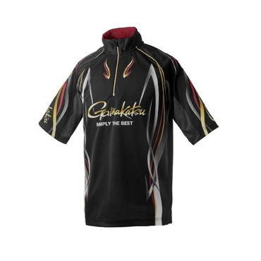 がまかつ ウェア GM3735 2WAYプリントジップシャツ(半袖) ブラック/レッド 3L