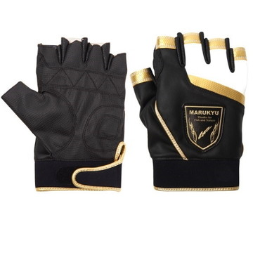 マルキュー 手袋 TR-01 フィッシンググローブ 5本切 ブラック/ゴールド 3L