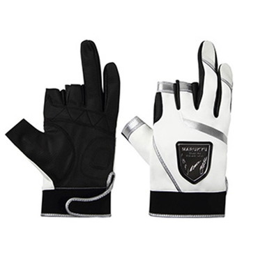 マルキュー 手袋 フィッシンググローブTR-01 3本切り ホワイト/シルバー S