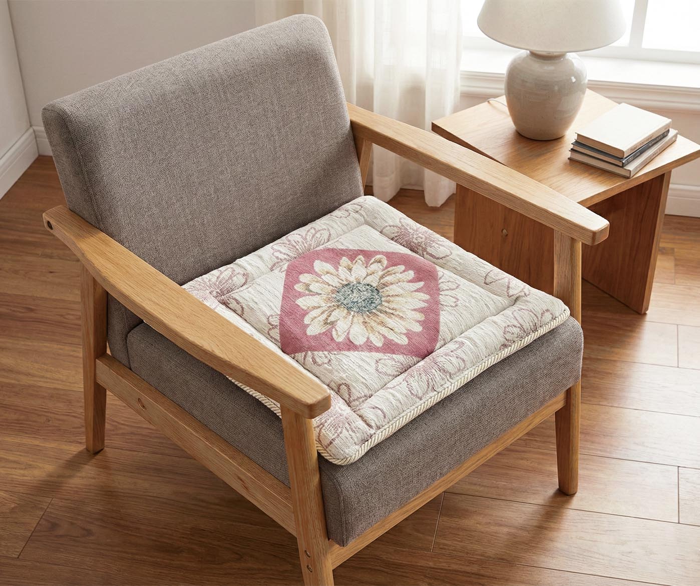 イタリア製シートクッション 48×45cm サンフラワー(ピンク) ピンク