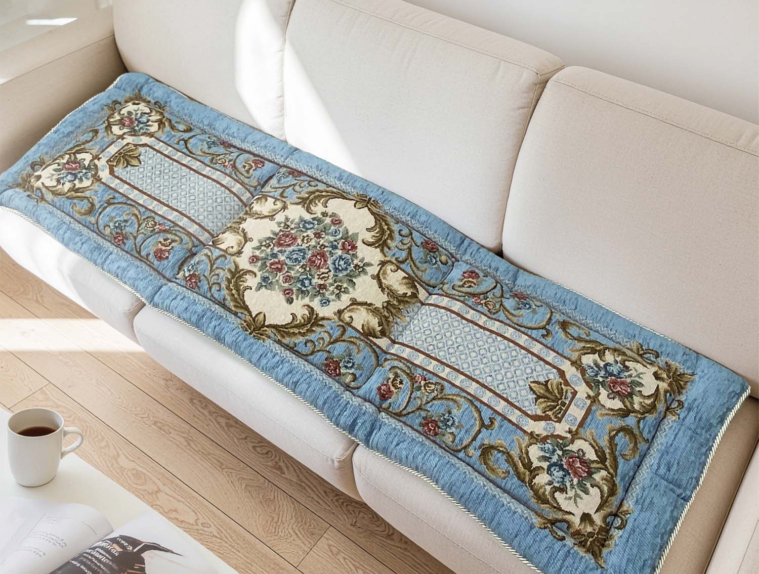 イタリア製シートクッション ロイヤル 48×150cm(ブルー) ブルー