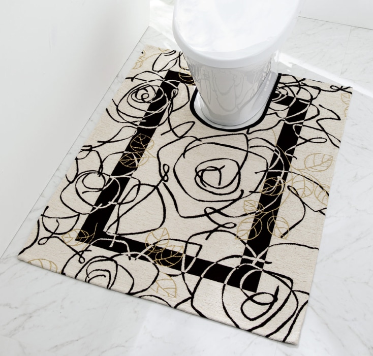 イタリア製トイレマット カメリア 65×90cm(アイボリー) アイボリー